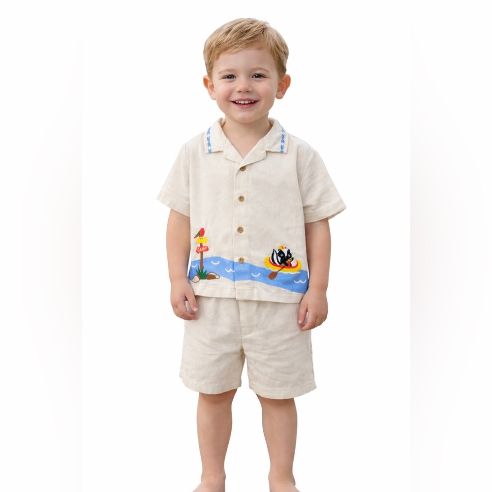 BEARPAW Toddler 2Pc Camp Lakeside Button Down‎ Shirt & Shorts Set NWT